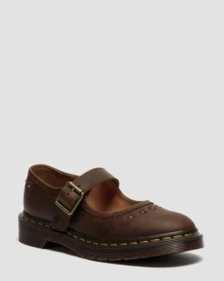 Dr. Martens Shoes|New And Featured*Mary Jane Flower Crazy Horse Leather Shoes in Dark Brown Dark Brown — Crazy Horse