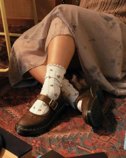 Dr. Martens Shoes|New And Featured*Mary Jane Flower Crazy Horse Leather Shoes in Dark Brown Dark Brown — Crazy Horse