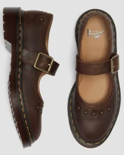 Dr. Martens Shoes|New And Featured*Mary Jane Flower Crazy Horse Leather Shoes in Dark Brown Dark Brown — Crazy Horse