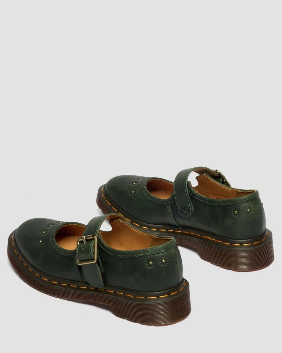 Dr. Martens Shoes|New And Featured*Mary Jane Flower Crazy Horse Leather Shoes in Dms Green DMS GREEN — Crazy Horse