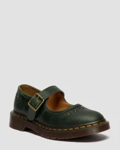 Dr. Martens Shoes|New And Featured*Mary Jane Flower Crazy Horse Leather Shoes in Dms Green DMS GREEN — Crazy Horse