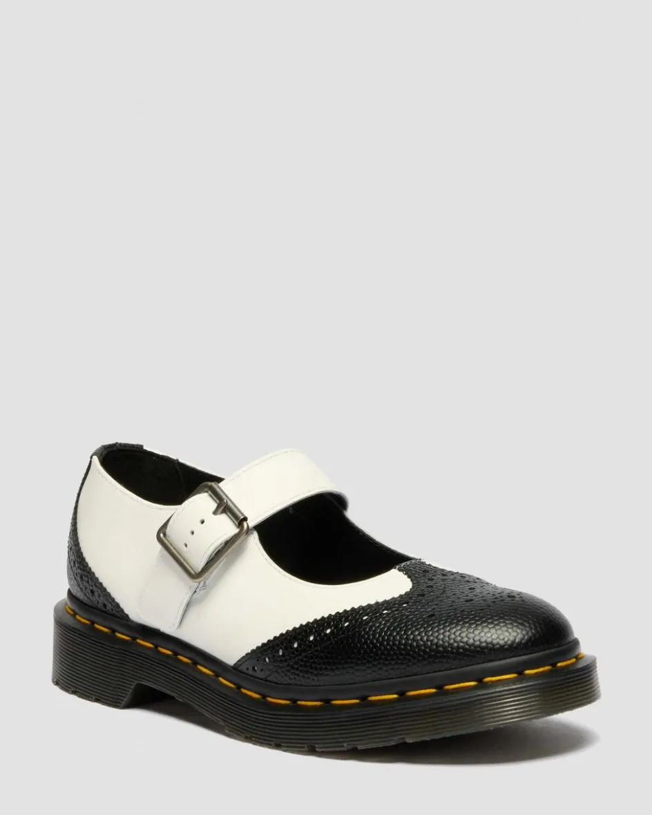 Dr. Martens Mother'S Day Gifts|Shoes*Mary Jane Monochrome Leather Shoes in Black Black+White — Atlas Pebble Grain+Smooth