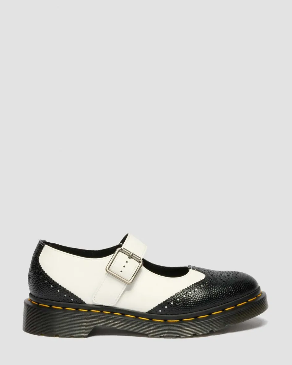 Dr. Martens Mother'S Day Gifts|Shoes*Mary Jane Monochrome Leather Shoes in Black Black+White — Atlas Pebble Grain+Smooth