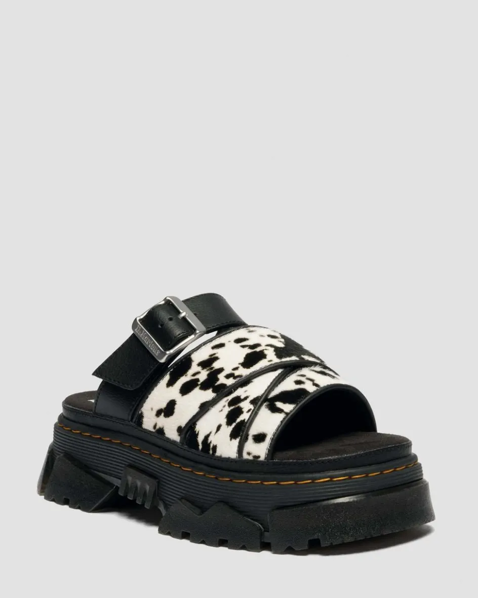 Dr. Martens Mules|Slides*Mattison Slide Dalmatian Hair On Leather Sandals in Cream CREAM+BLACK — Dalmatian Print Hair On+Athena
