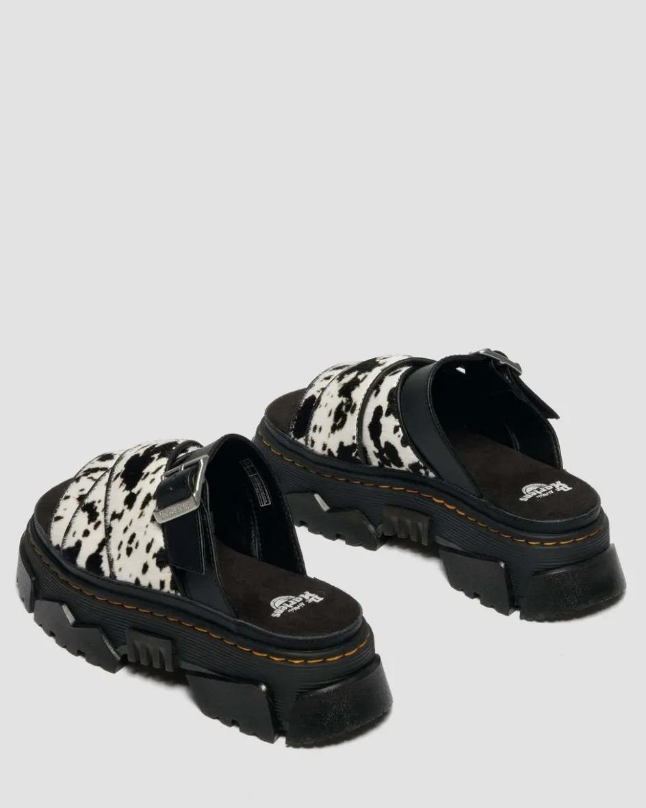 Dr. Martens Mules|Slides*Mattison Slide Dalmatian Hair On Leather Sandals in Cream CREAM+BLACK — Dalmatian Print Hair On+Athena
