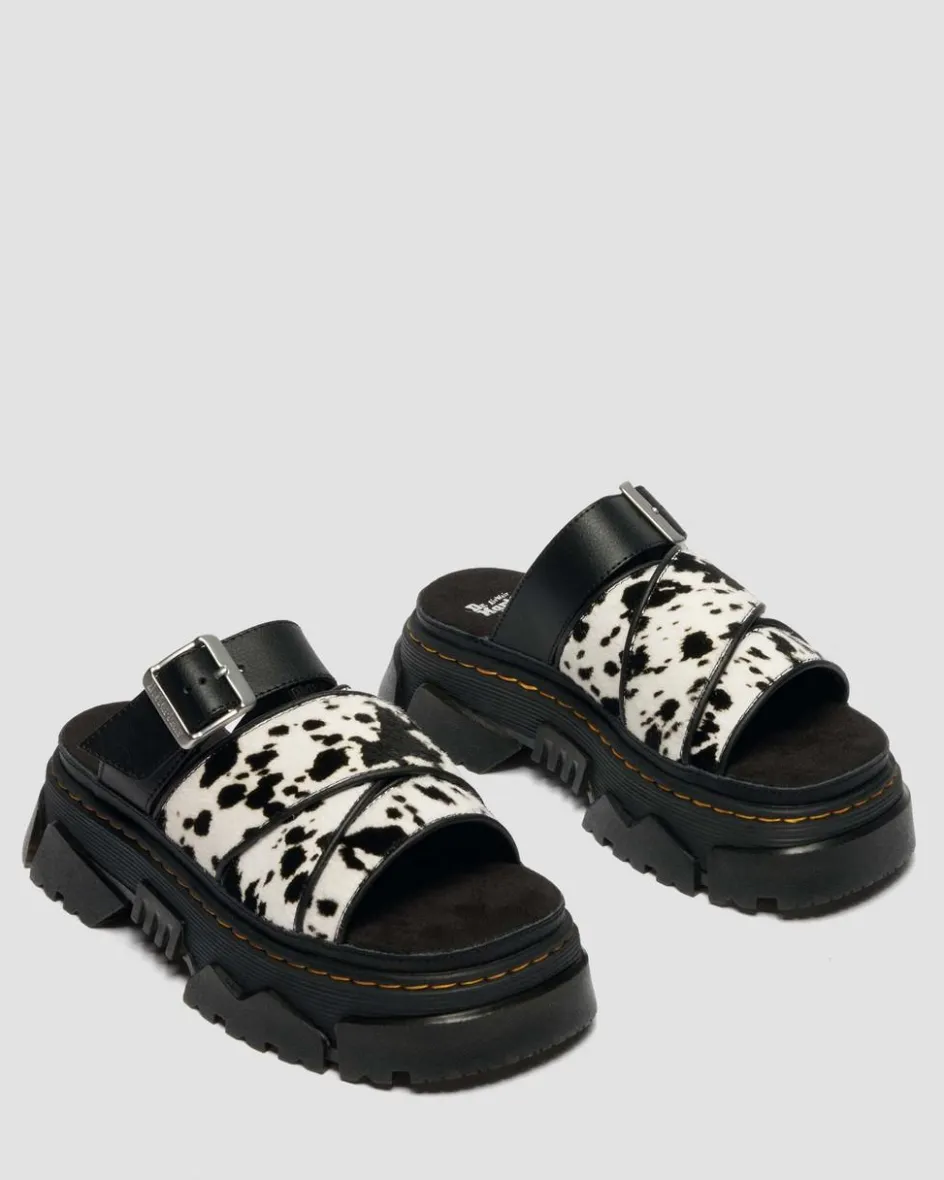 Dr. Martens Mules|Slides*Mattison Slide Dalmatian Hair On Leather Sandals in Cream CREAM+BLACK — Dalmatian Print Hair On+Athena