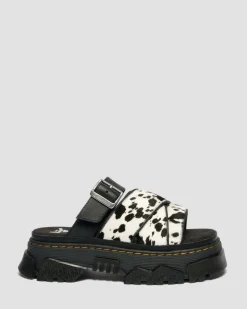 Dr. Martens Mules|Slides*Mattison Slide Dalmatian Hair On Leather Sandals in Cream CREAM+BLACK — Dalmatian Print Hair On+Athena