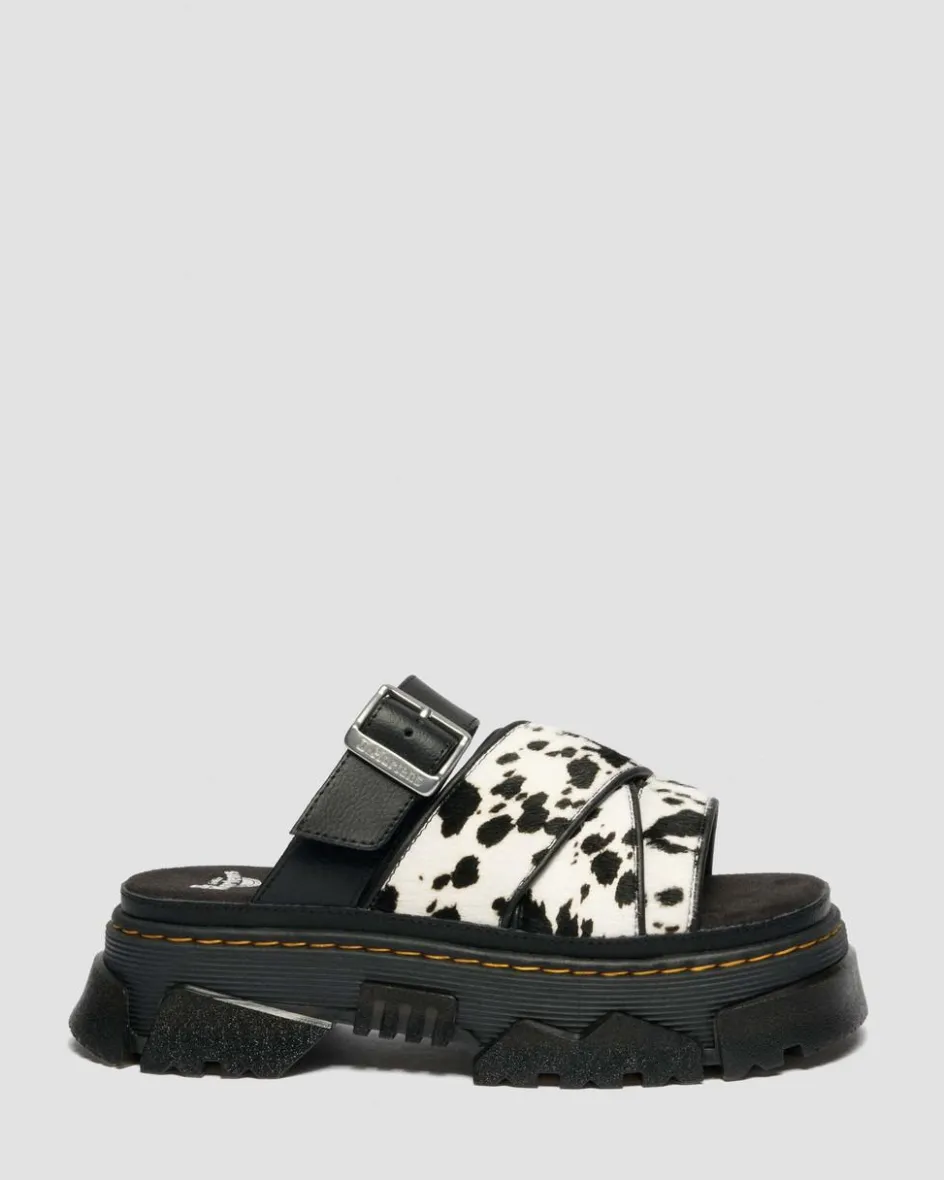 Dr. Martens Mules|Slides*Mattison Slide Dalmatian Hair On Leather Sandals in Cream CREAM+BLACK — Dalmatian Print Hair On+Athena