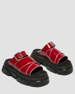 Dr. Martens Mules|Slides*Mattison Slide Soft Patent Leather Sandals in Scarlet Red SCARLET RED — Soft Patent