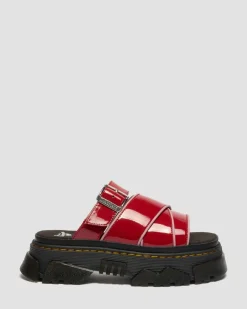 Dr. Martens Mules|Slides*Mattison Slide Soft Patent Leather Sandals in Scarlet Red SCARLET RED — Soft Patent
