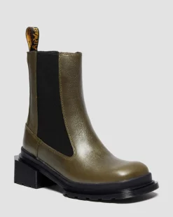 Dr. Martens Last Chance Styles*MAYBOLE CHELSEA SQUARE TOE LEATHER BOOTS in OLIVE GREEN