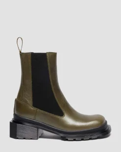 Dr. Martens Last Chance Styles*MAYBOLE CHELSEA SQUARE TOE LEATHER BOOTS in OLIVE GREEN