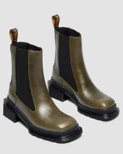 Dr. Martens Last Chance Styles*MAYBOLE CHELSEA SQUARE TOE LEATHER BOOTS in OLIVE GREEN