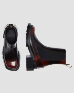 Dr. Martens Tall And Knee High Boots|New And Featured*Maybole Square Toe Chelsea Boots in Black Black+Cherry Red — Arcadia