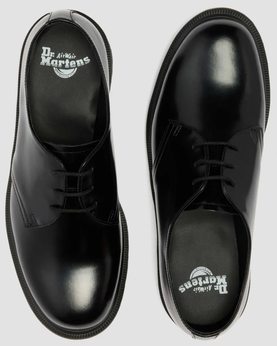 Dr. Martens Shoes|New And Featured*Mayfare Smooth Leather Shoes in Black Black — Polished Smooth