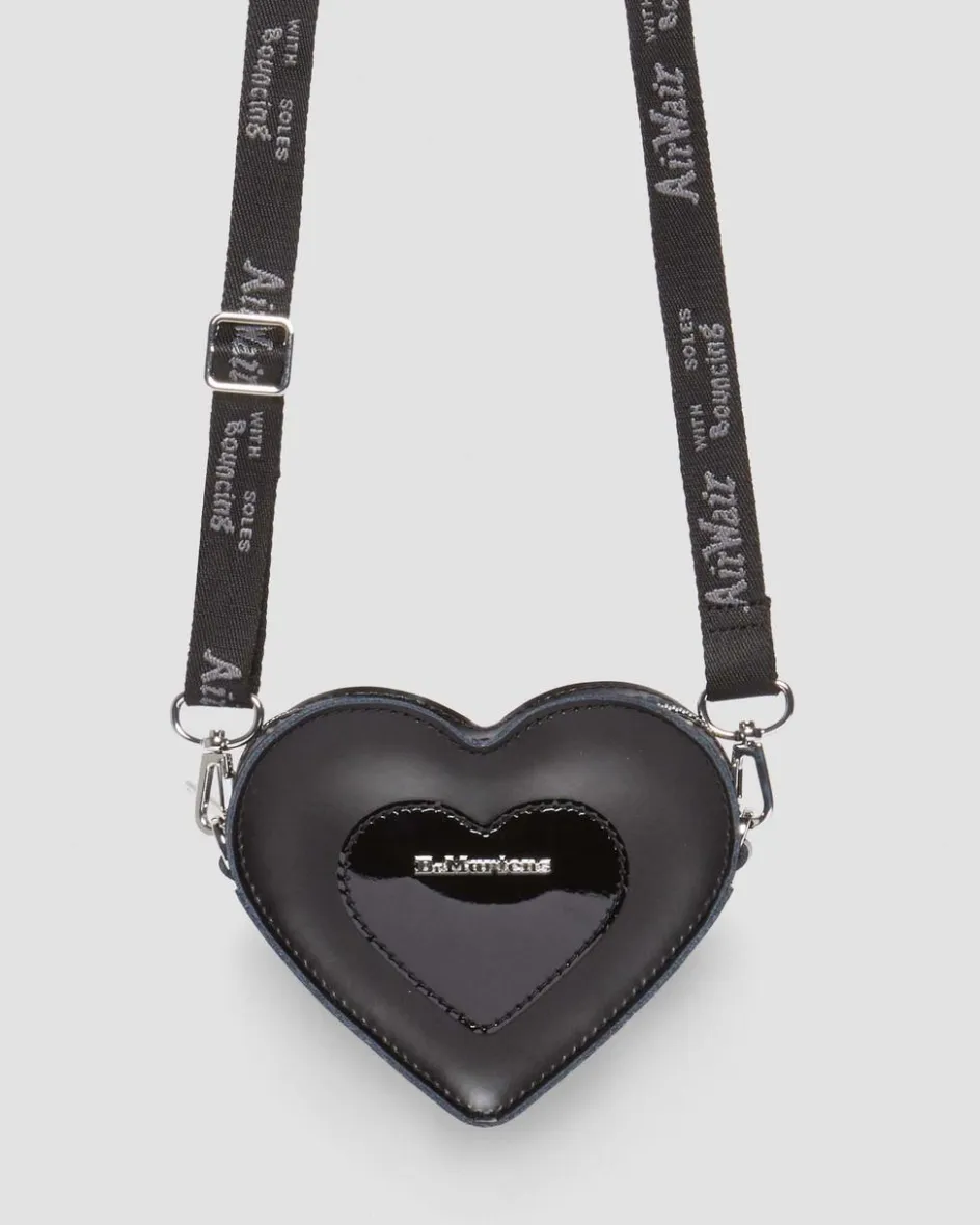 Dr. Martens Last Chance Styles|Last Chance Styles*Mini Heart Shaped Kiev & Patent Leather Bag in Black Black — Kiev+Patent Lamper
