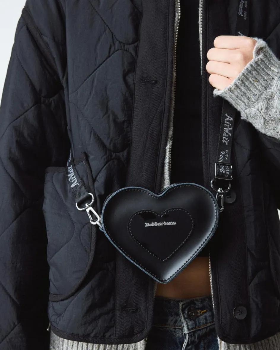 Dr. Martens Last Chance Styles|Last Chance Styles*Mini Heart Shaped Kiev & Patent Leather Bag in Black Black — Kiev+Patent Lamper
