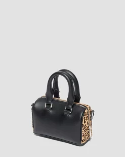 Dr. Martens New And Featured|Accessories*Mini Top Handle Leopard Print Bag in Black Black+Light Tan — Kiev + Mini Leopard Spot Hair On