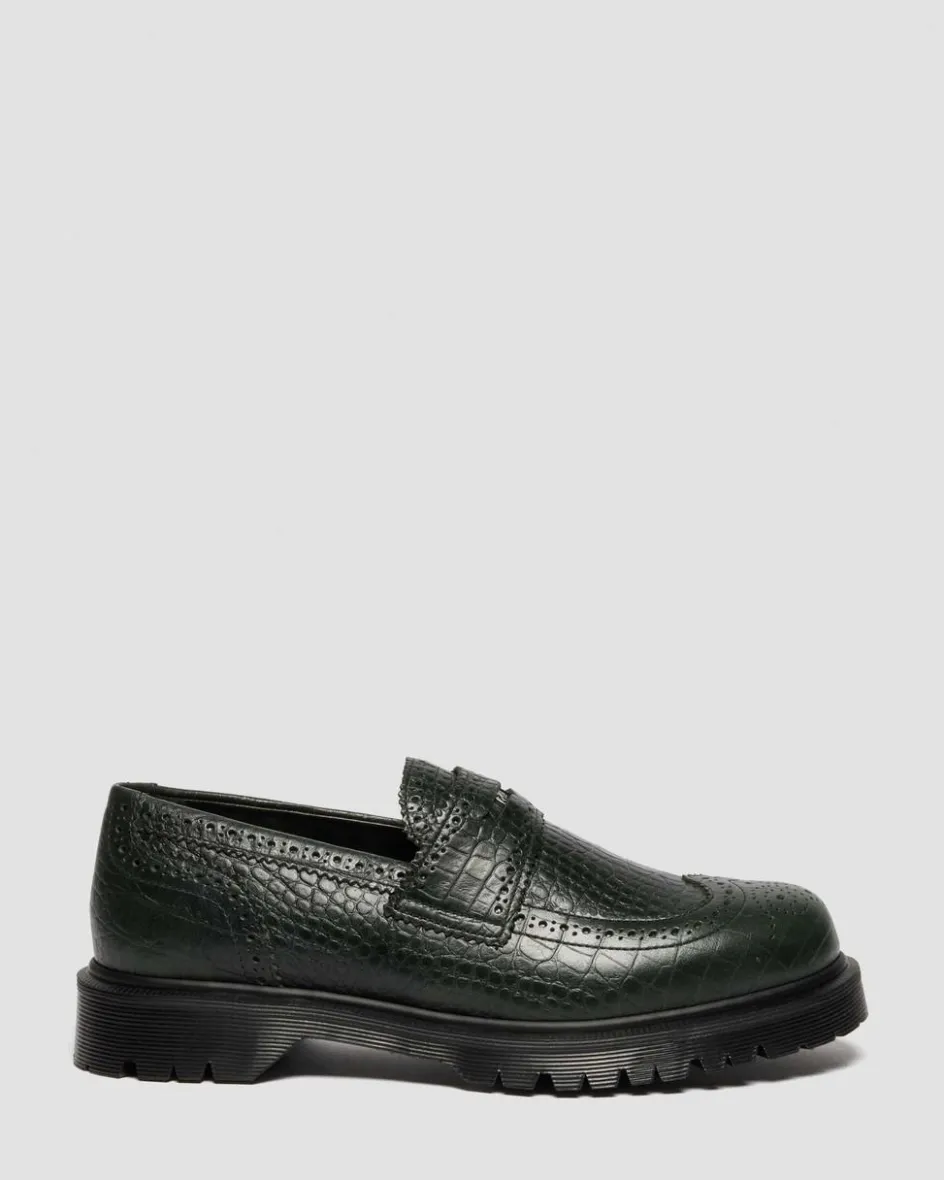 Dr. Martens Last Chance Styles|Last Chance Styles*Penton Brogue Emboss Leather Loafers in Forest Green FOREST GREEN — Croc Embossed Analine