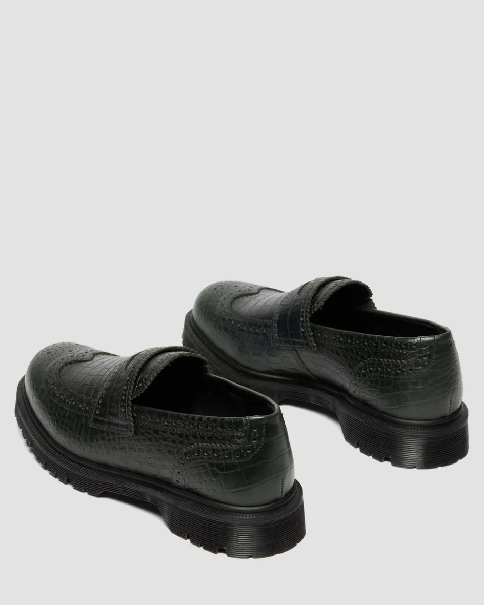 Dr. Martens Last Chance Styles|Last Chance Styles*Penton Brogue Emboss Leather Loafers in Forest Green FOREST GREEN — Croc Embossed Analine