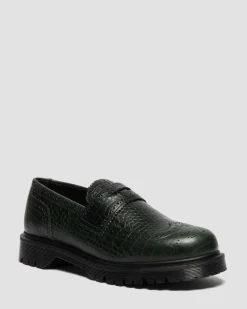 Dr. Martens Last Chance Styles|Last Chance Styles*Penton Brogue Emboss Leather Loafers in Forest Green FOREST GREEN — Croc Embossed Analine