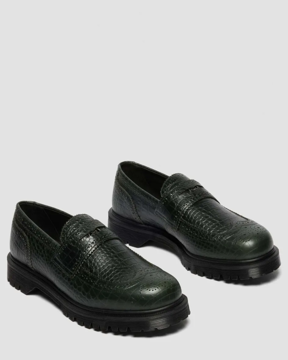 Dr. Martens Last Chance Styles|Last Chance Styles*Penton Brogue Emboss Leather Loafers in Forest Green FOREST GREEN — Croc Embossed Analine