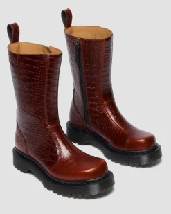 Dr. Martens Last Chance Styles*REJENA CROC EMBOSS LEATHER BOOTS in Mocha Brown MOCHA BROWN — Croc Embossed Analine