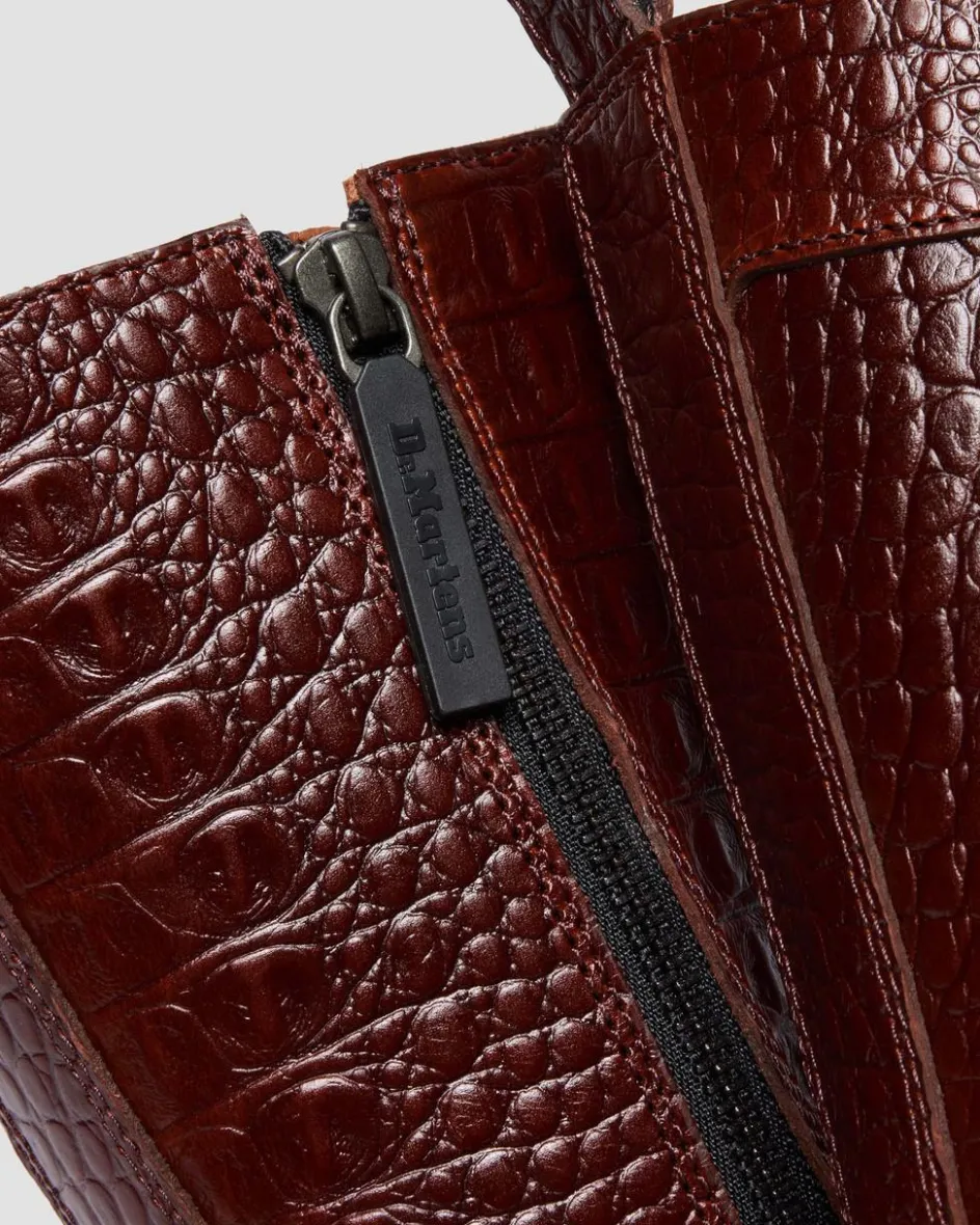 Dr. Martens Last Chance Styles*REJENA CROC EMBOSS LEATHER BOOTS in Mocha Brown MOCHA BROWN — Croc Embossed Analine