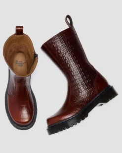 Dr. Martens Last Chance Styles*REJENA CROC EMBOSS LEATHER BOOTS in Mocha Brown MOCHA BROWN — Croc Embossed Analine