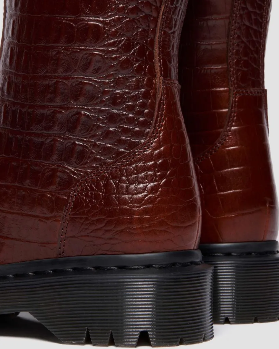 Dr. Martens Last Chance Styles*REJENA CROC EMBOSS LEATHER BOOTS in Mocha Brown MOCHA BROWN — Croc Embossed Analine
