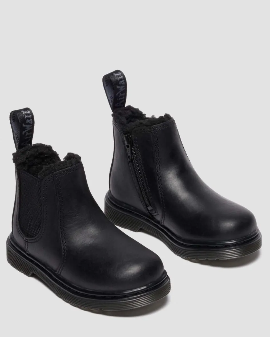 Dr. Martens Toddler & 2-4 Years*Toddler 2976 Faux Fur Lined Chelsea Boots in Black Black — Republic Waterproof