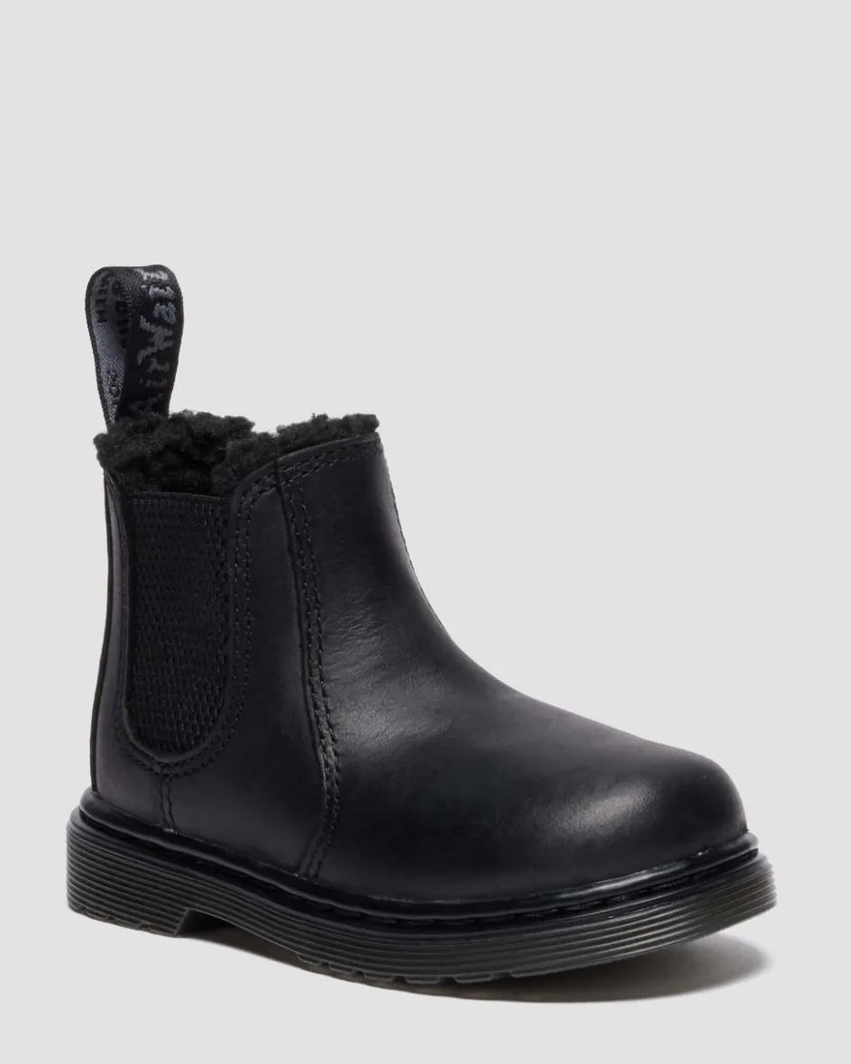 Dr. Martens Toddler & 2-4 Years*Toddler 2976 Faux Fur Lined Chelsea Boots in Black Black — Republic Waterproof