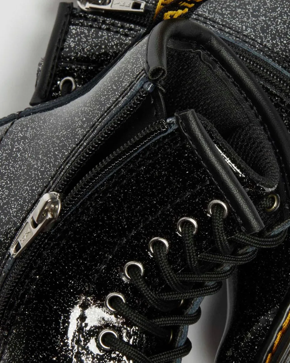 Dr. Martens Toddler & 2-4 Years*TODDLER 1460 GLITTER PATENT LEATHER BOOTS in Black BLACK+SILVER — Nebula Glitter