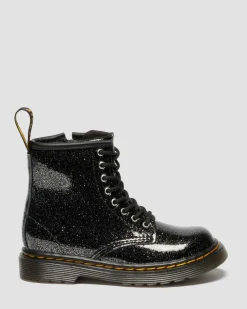 Dr. Martens Toddler & 2-4 Years*TODDLER 1460 GLITTER PATENT LEATHER BOOTS in Black BLACK+SILVER — Nebula Glitter