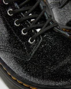 Dr. Martens Toddler & 2-4 Years*TODDLER 1460 GLITTER PATENT LEATHER BOOTS in Black BLACK+SILVER — Nebula Glitter