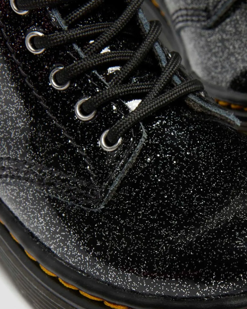 Dr. Martens Toddler & 2-4 Years*TODDLER 1460 GLITTER PATENT LEATHER BOOTS in Black BLACK+SILVER — Nebula Glitter