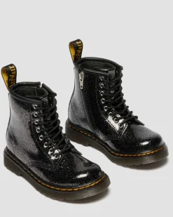 Dr. Martens Toddler & 2-4 Years*TODDLER 1460 GLITTER PATENT LEATHER BOOTS in Black BLACK+SILVER — Nebula Glitter