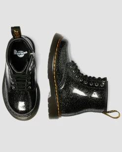 Dr. Martens Toddler & 2-4 Years*TODDLER 1460 GLITTER PATENT LEATHER BOOTS in Black BLACK+SILVER — Nebula Glitter