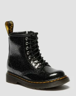 Dr. Martens Toddler & 2-4 Years*TODDLER 1460 GLITTER PATENT LEATHER BOOTS in Black BLACK+SILVER — Nebula Glitter