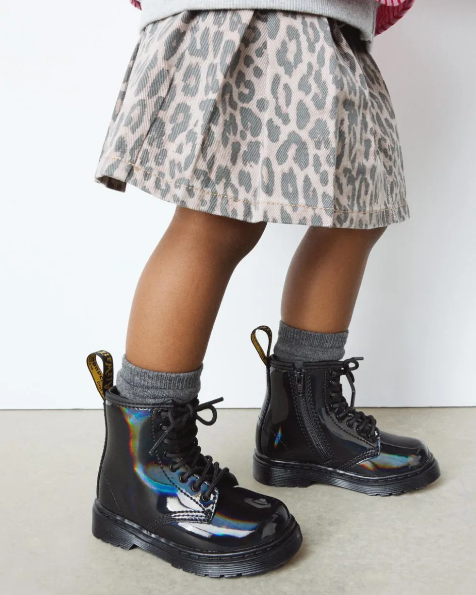 Dr. Martens Last Chance Styles*Toddler 1460 Rainbow Patent Leather Lace Up Boots in Black Black — Rainbow Patent