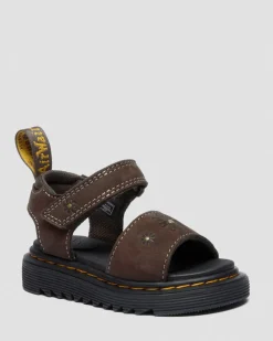 Dr. Martens Toddler & 2-4 Years*Toddler Marlowe Flower Debossed Nubuck Strap Sandals in Dark Brown Dark Brown — Tumbled Nubuck