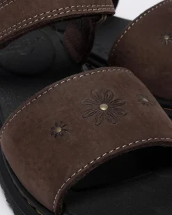 Dr. Martens Toddler & 2-4 Years*Toddler Marlowe Flower Debossed Nubuck Strap Sandals in Dark Brown Dark Brown — Tumbled Nubuck