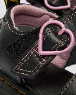 Dr. Martens Toddler & 2-4 Years*Toddler Marlowe II Glitter Heart Leather Strap Shoes in Black BLACK — Lucido+Nebula Glitter