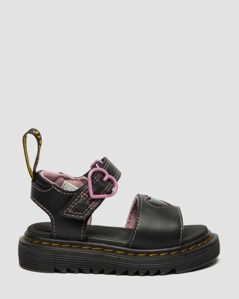 Dr. Martens Toddler & 2-4 Years*Toddler Marlowe II Glitter Heart Leather Strap Shoes in Black BLACK — Lucido+Nebula Glitter