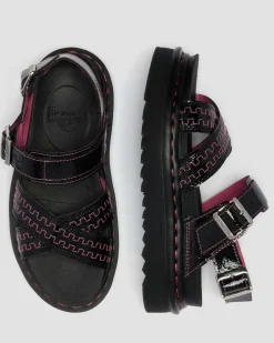 Dr. Martens Sandals|Spring Sandals*Voss II Distressed Patent Leather Sandals in Black Black — Distressed Patent