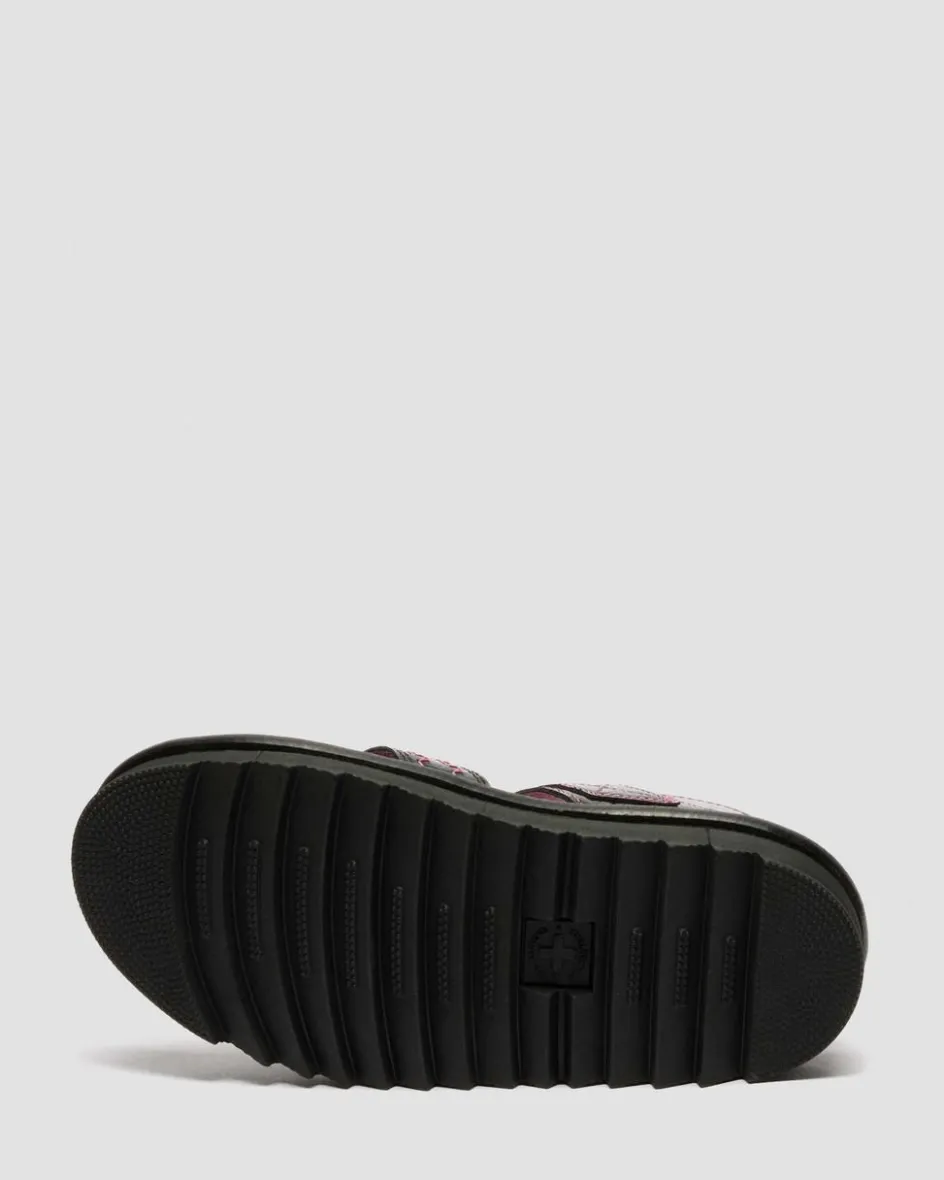 Dr. Martens Sandals|Spring Sandals*Voss II Distressed Patent Leather Sandals in Black Black — Distressed Patent
