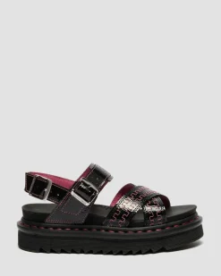 Dr. Martens Sandals|Spring Sandals*Voss II Distressed Patent Leather Sandals in Black Black — Distressed Patent
