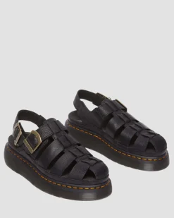 Dr. Martens Sandals|New And Featured*Wrenlie Grizzly Leather Fisherman Sandals in Black Black — Grizzly
