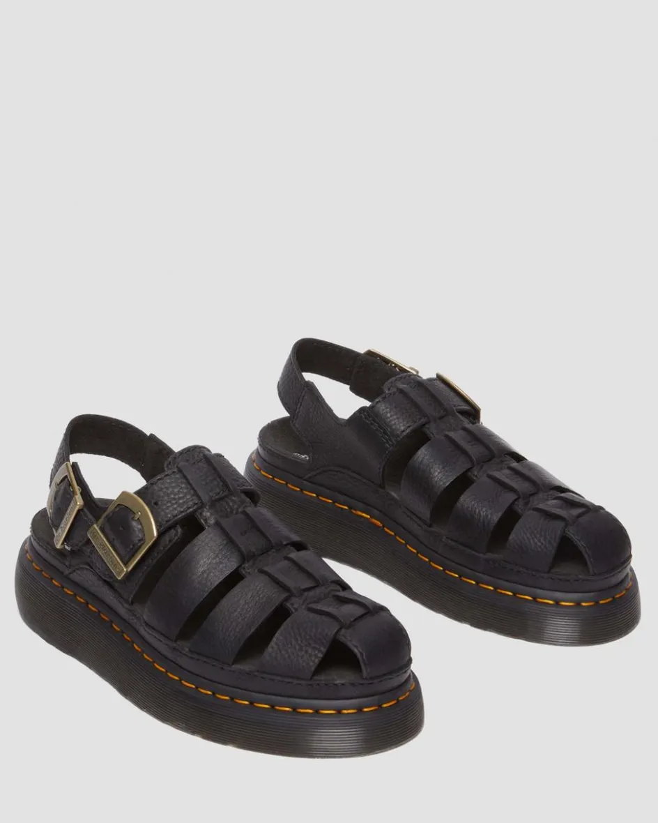 Dr. Martens Sandals|New And Featured*Wrenlie Grizzly Leather Fisherman Sandals in Black Black — Grizzly