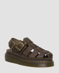 Dr. Martens Sandals|Sandals*Wrenlie Grizzly Leather Fisherman Sandals in Dark Brown Dark Brown — Grizzly
